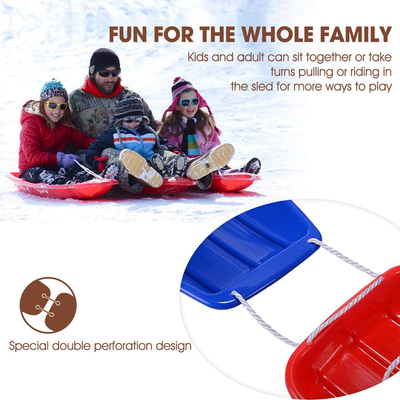 DIKI 35 Inch Toboggan Snow Sleds for Kids and Adult, Downhill Sprinter Heavy Duty Toboggan Sled with 2 Handles and 2or4 Pull Ropes, Ultimate Snow Toys for Kids Red&Blue