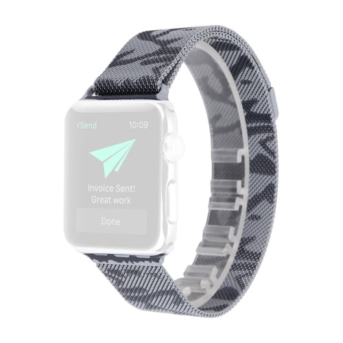 Print Milan Steel Wrist Watch Band for Apple Watch Series 3 & 2 & 1 42mm (Camouflage Grey)