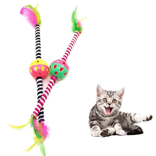 Colorful Feather Bell Cat Toys, Ring Ball Sisal Hemp Bar Pet Toys