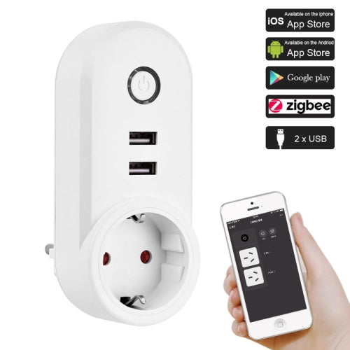 ZigBee 3.0 Dual USB Smart Socket Switch, EU Plug (White)