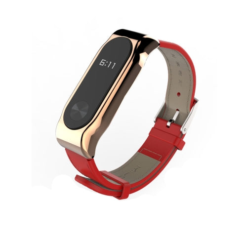 Mijobs Leather Strap for Xiaomi Mi Band 2 Wrist Straps Screwless Magnetic Bracelet Miband2 Smart Band Replace Accessories, Host not Included(Dark Red)