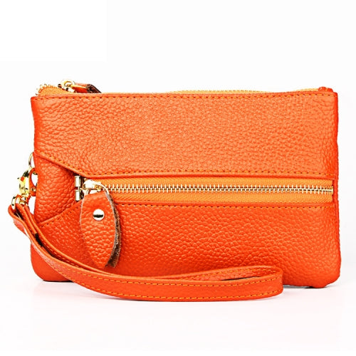 2001 Horizontal Square Litchi Texture Wallet Clutch Bag for Ladies, with Detachable Hand Strap & 6 Key Rings(Orange)