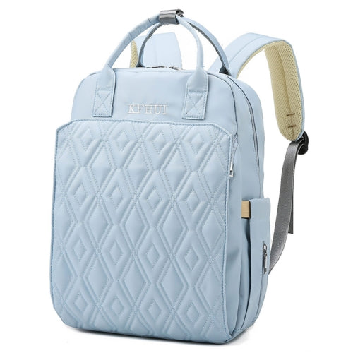 Waterproof Solid Color Rhombic Lattice Mummy Backpack Double-shoulder Bag(Lake Blue)