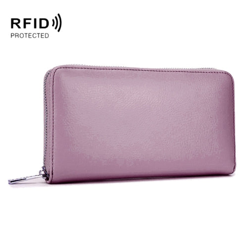 Two-Layer Cowhide Leather Organ Card Holder Multiple-Card RFID Anti-Theft Wallet Bag(Pink Purple)