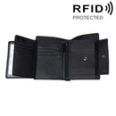 Genuine Cowhide Leather 3-folding Card Holder Wallet RFID Blocking Card Bag Protect Case for Men, Size: 13*10.2*2.5cm(Black)