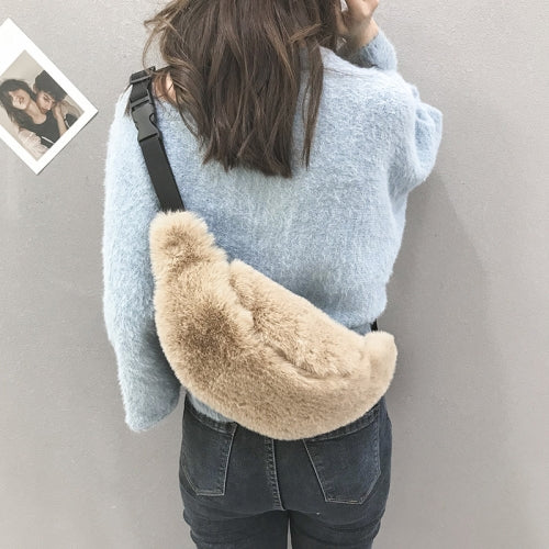 Leisure Fashion Plush Shoulder Bag Messenger Bag Waist Pack (Khaki)
