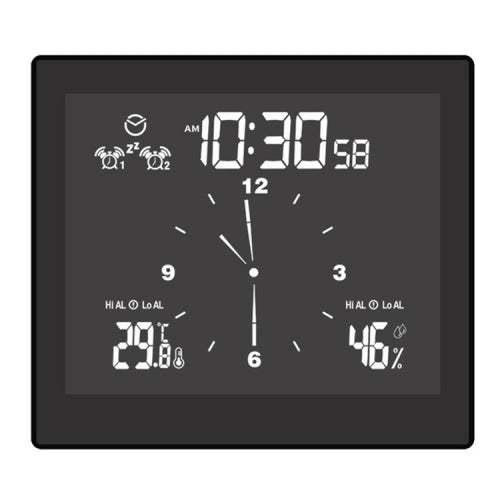 TS-WP10-B Waterproof Bathroom Wall Clock Timer Household Thermometer Hygrometer (Black)