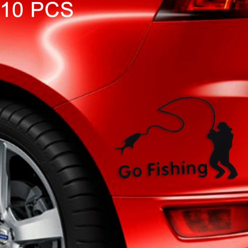 10 PCS Go Fishing Styling Reflective Car Sticker, Size: 14cm x 9.5cm(Black)