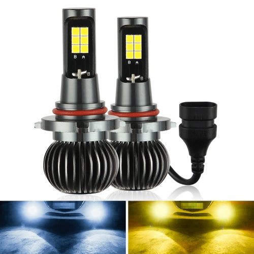 2 PCS EV15 9005 / 9006 DC9-32V / 6W / IP67 Car LED Double Color Fog Light, Cold White Light + Amber Light