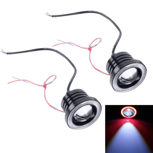 2 PCS 3.0 inch DC 12V 10W 900LM 6500K Car Angel Eyes Fog Lamp Foglight(Red Light + White Light)