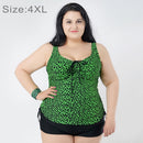 Gather Chest Swimwear Two-Pieces Separates Dress & Boxer Shorts Floral Printing Over-sized Swimsuits for Fat Women, Size: 4XL(Green)