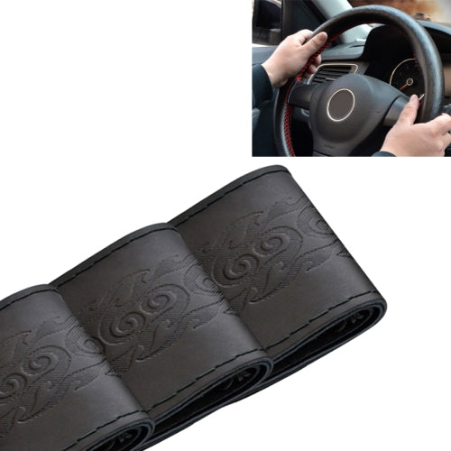 MILI Four Seasons Genuine Leather Hand-stitched Car Adaptation Steering Wheel Cover(Black)