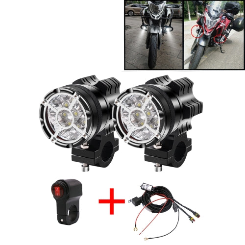 2 PCS DC 12V 5500LM 6000K 45W IP67 9 LED Lamp Beads Motorcycle Aluminum Alloy LED Headlight Lamps with Switch and Cable Hardness, Constantly Bright