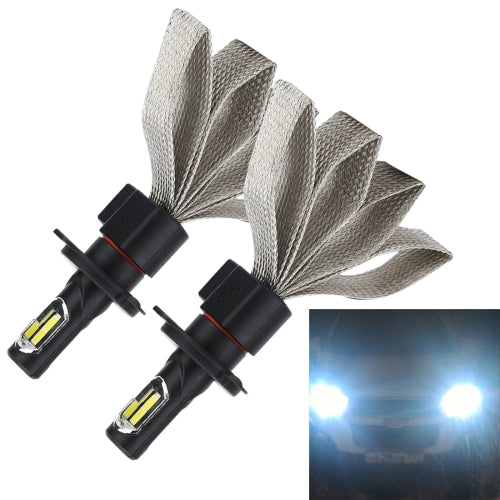 2 PCS S7 H4 40W 3200 LM 6000K IP68 Car Headlight with 2 COB Lamps and Heat Dissipation Cable, DC 9-30V(White Light)