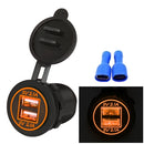 Universal Car Charger 2 Port Power Socket Power Dual USB Charger 5V 4.2A IP66 with Aperture (Orange Light)