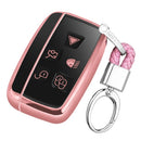 TPU One-piece Electroplating Full Coverage Car Key Case with Key Ring for LAND ROVER Aurora / Discover God / Range Rover & JAGUAR (Pink)