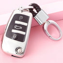 TPU One-piece Electroplating Opening Full Coverage Car Key Case with Key Ring for Audi A3 / Q3 (Silver)