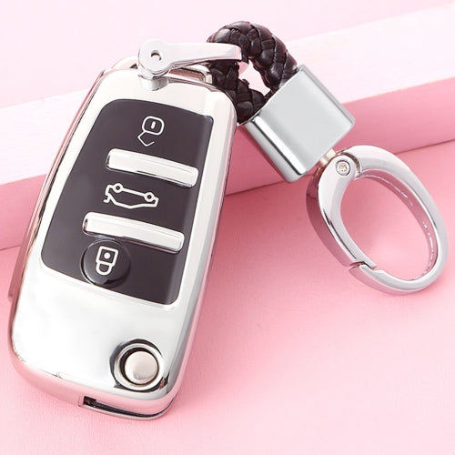 TPU One-piece Electroplating Opening Full Coverage Car Key Case with Key Ring for Audi A3 / Q3 (Silver)