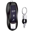 Electroplating TPU Single-shell Car Key Case with Key Ring for Porsche Cayenne / Cayman / Panamera (Black)