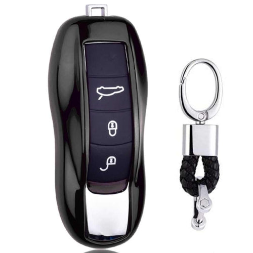 Electroplating TPU Single-shell Car Key Case with Key Ring for Porsche Cayenne / Cayman / Panamera (Black)