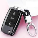 Electroplating TPU Single-shell Car Key Case with Key Ring for Volkswagen Lavida / SAGITAR / Jetta / C-TREK / BORA / Tiguan / Santana / POLO (Black)