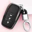 Electroplating TPU Single-shell Car Key Case with Key Ring for TOYOTA HIGHLANDER / CROWN / PRADO / VIOS / CAMRY / COROLLA (Black)