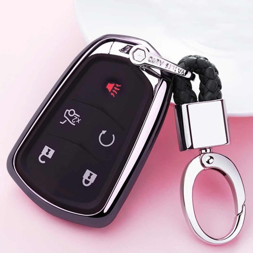 Electroplating TPU Single-shell Car Key Case with Key Ring for Cadillac ATSL / XT5 / XTS / XT4 / CT6 (Black)