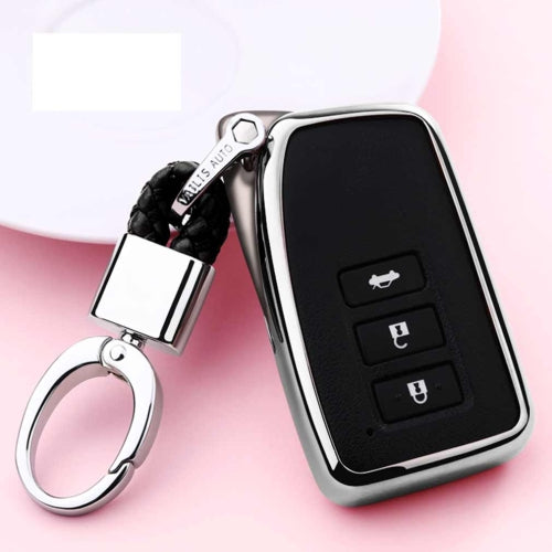 Electroplating TPU Single-shell Car Key Case with Key Ring for LEXUS RX200T / GS / ES300 / IS / NX200 / LS / ES200 / RX270 / NX300H / LX570 (Silver)