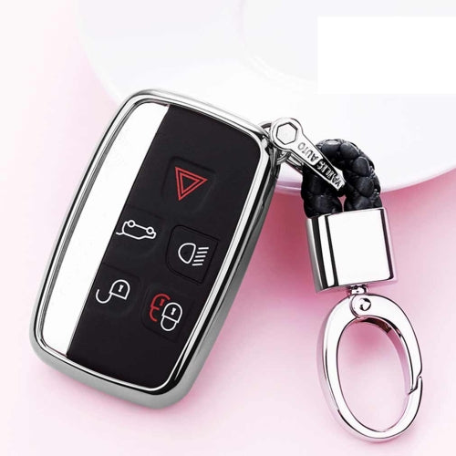 Electroplating TPU Single-shell Car Key Case with Key Ring for LAND ROVER Aurora / Discover God / Range Rover & JAGUAR (Silver)