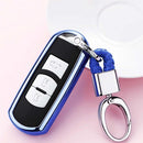 Electroplating TPU Single-shell Car Key Case with Key Ring for Mazda 3 AXELA / CX-8 / CX-5 / CX-4 / 6 ATENZA (Blue)