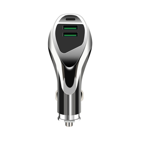 WLX-K1 QC3.0 Dual USB + Type-C Triple Car Charger (Silver)