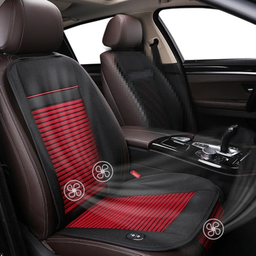 Car 12V Cushion Summer Ventilation USB Refrigeration Blowing Breathable Ice Silk Seat Cover (Red)