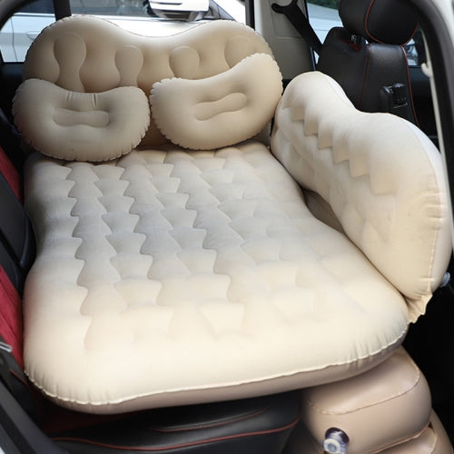 Universal Car Travel Inflatable Mattress Air Bed Camping Back Seat Couch with Head Protector + Wide Side Baffle (Beige)