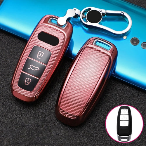 For Audi Smart 3-button 2019 Car TPU Key Protective Cover Key Case with Key Ring (Pink)