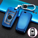 For BMW Square 4-button A Version Car TPU Key Protective Cover Key Case with Key Ring (Blue)