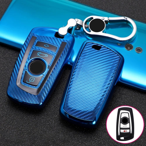 For BMW Square 4-button A Version Car TPU Key Protective Cover Key Case with Key Ring (Blue)