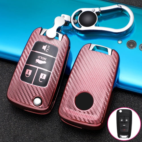 For Buick Folding 4-button Car TPU Key Protective Cover Key Case with Key Ring (Pink)