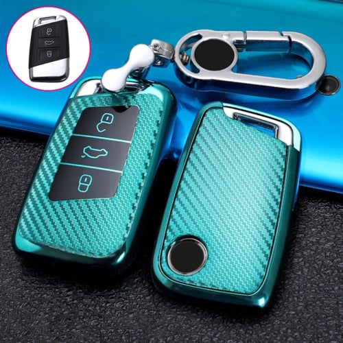 For Volkswagen Smart 3-button Car TPU Key Protective Cover Key Case with Key Ring (Green)