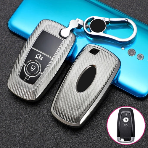 For Ford Smart 3-button Car TPU Key Protective Cover Key Case with Key Ring (Silver)