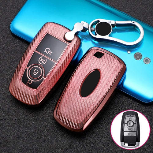 For Ford Smart 4-button Car TPU Key Protective Cover Key Case with Key Ring (Pink)