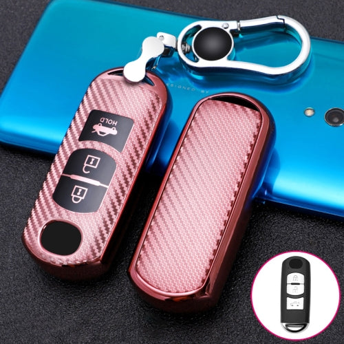 For Mazda Smart 3-button Car TPU Key Protective Cover Key Case with Key Ring (Pink)