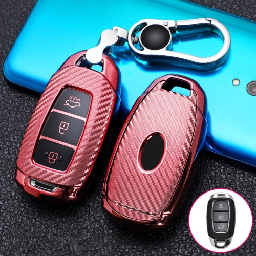For Hyundai IX35 Smart 3-button Car TPU Key Protective Cover Key Case with Key Ring (Pink)