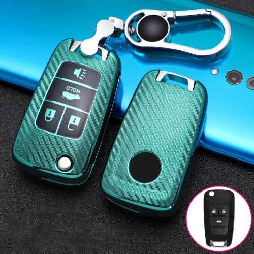 For Chevrolet Folding 4-button Car TPU Key Protective Cover Key Case with Key Ring (Green)