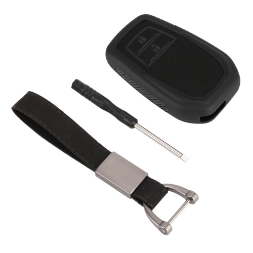 Car Flocking Plastic Key Protective Cover Two Buttons for Toyota, Style 2 (Black)