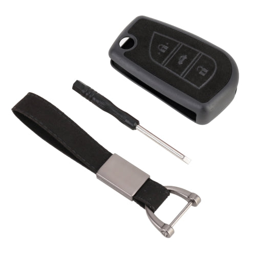 Car Flocking Plastic Key Protective Cover Three Buttons for Toyota, Style 3 (Black)
