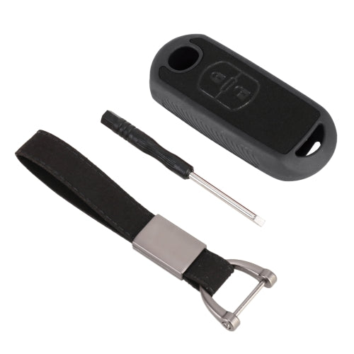 Car Flocking Plastic Key Protective Cover Two Buttons for Mazda(Black)