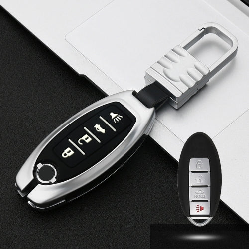 Car Luminous All-inclusive Zinc Alloy Key Protective Case Key Shell for Nissan D Style Smart 4-button (Silver)
