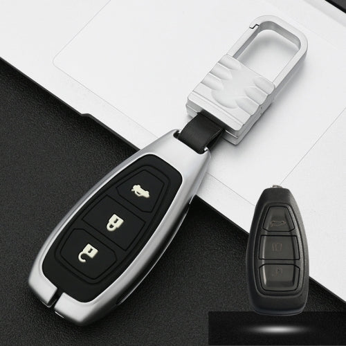 Car Luminous All-inclusive Zinc Alloy Key Protective Case Key Shell for Ford A Style Smart 3-button (Silver)