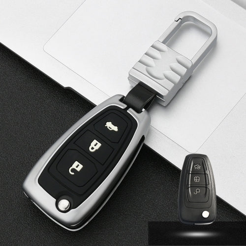 Car Luminous All-inclusive Zinc Alloy Key Protective Case Key Shell for Ford B Style Folding 3-button (Silver)