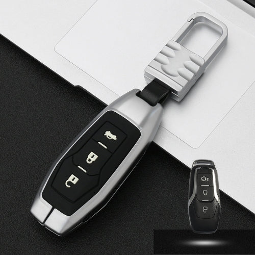 Car Luminous All-inclusive Zinc Alloy Key Protective Case Key Shell for Ford C Style Smart 3-button (Silver)